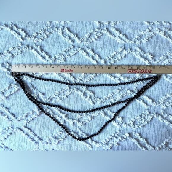 Vintage Black Beaded Three Strand Graduating Necklace - Picture 3 of 3